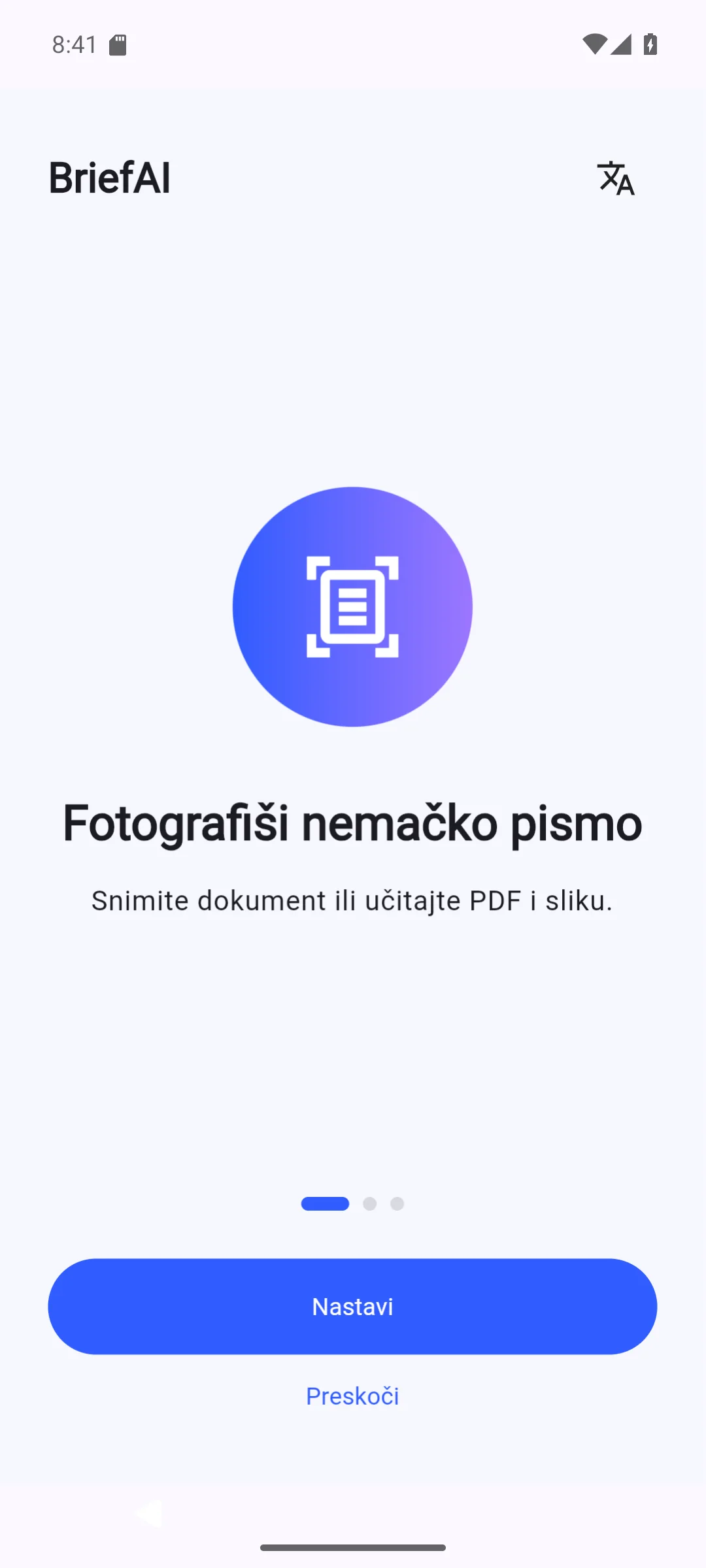 BriefAI onboarding ekran